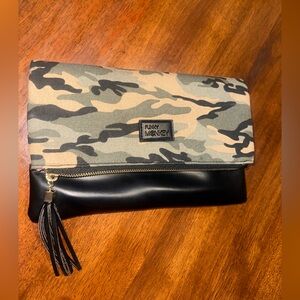 Funky Monkey Camo, black gold over  Clutch *like new* pink silk on inside.
